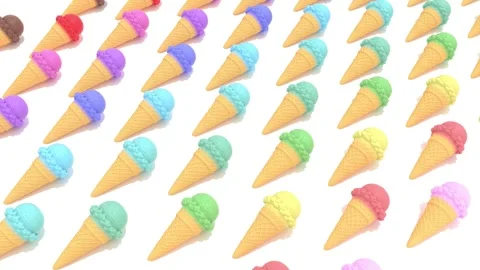 3d color ice cream pattern white bg Video stock 313044678