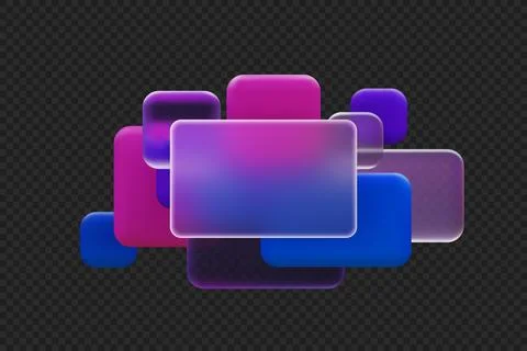 3D color squares and rectangles in glass morphism style, transparent matt frame Stock Illustration