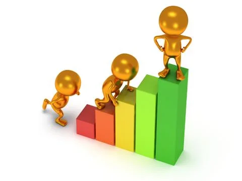 3D colored bar graph and climbing people Illustrazione stock