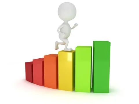 3D colored bar graph and running man Stock Illustration