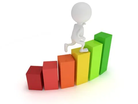 3D colored bar graph and running man Illustrazione stock