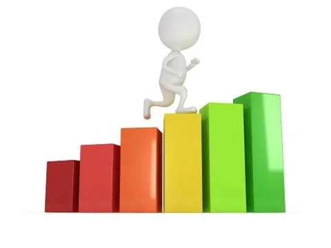 3D colored bar graph and running man Illustrazione stock