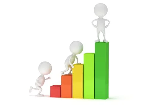 3D colored bar graph and climbing people 스톡 일러스트