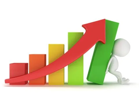 3D colored bar graph with red arrow and man Stock Illustration
