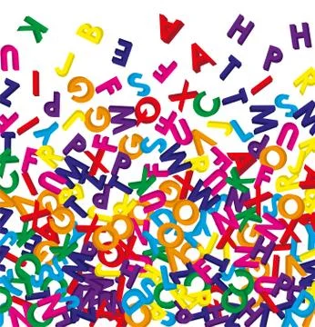 3D COLORED ENGLISH ALPHABETS RANDOMLY SCATTER Stock Illustration