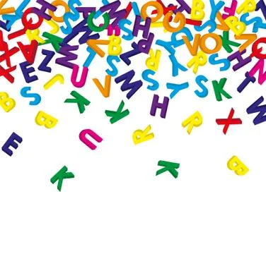 3D COLORED ENGLISH ALPHABETS RANDOMLY SCATTER Stock Illustration