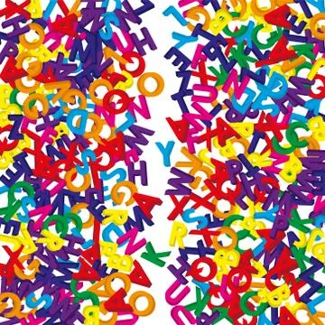 3D COLORED ENGLISH ALPHABETS RANDOMLY SCATTER Stock Illustration