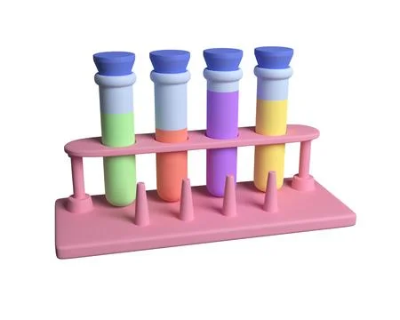 3d colored liquids in four test tubes isolated on white background Stock Illustration