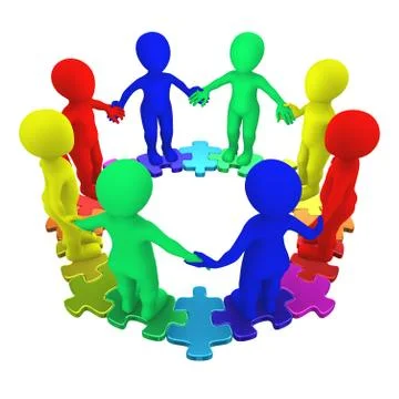 3d colored people and circle puzzle Stock Illustration