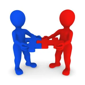 3d colored people with connected puzzle Stock Illustration
