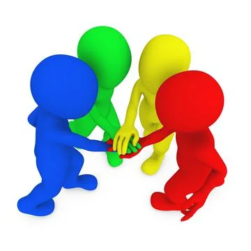 3d colored people shaking hands. Teamwork concept. Stock Illustration