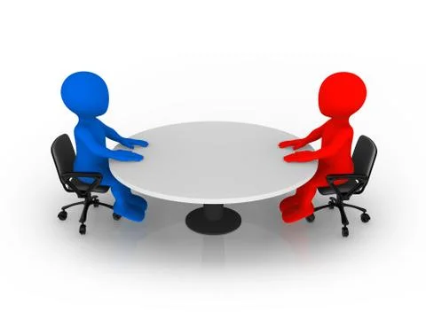 3d colored people sitting at round table. Business meeting. Stock Illustration