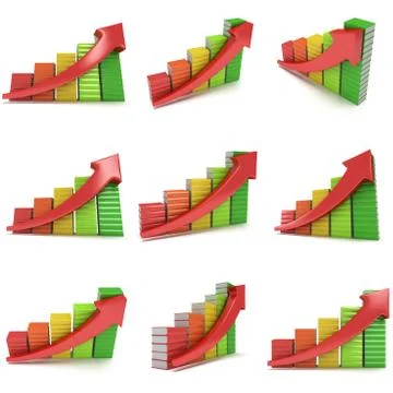 3d colored stack of books bar graph chart with red arrow Stock Illustration