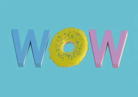 3d colored word WOW on blue background, 3d render Stock Illustration