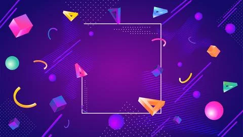 3D colorful abstract geometric elements decorated on purple background with.. Stock Illustration