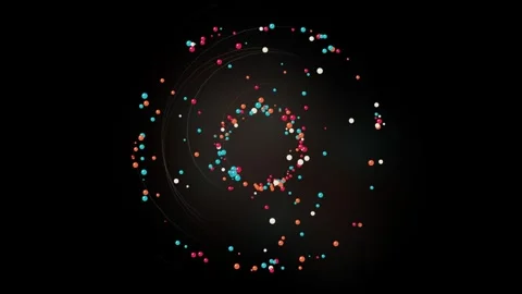 3D Colorful Bead Particle Sphere and Orbital Line Swirl Loop Stock Footage 345250947