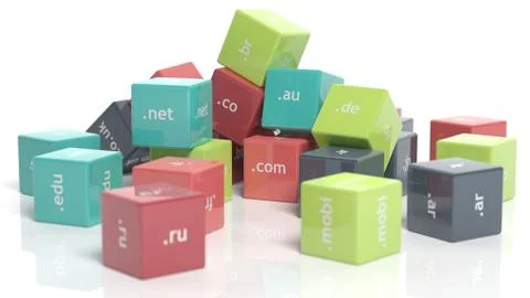 3d colorful cubes with domain extensions isolated on white Stock-Illustration