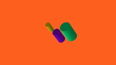 3D Colorful Cylinders Rotating on Bright Orange Background Vidéo 340370964