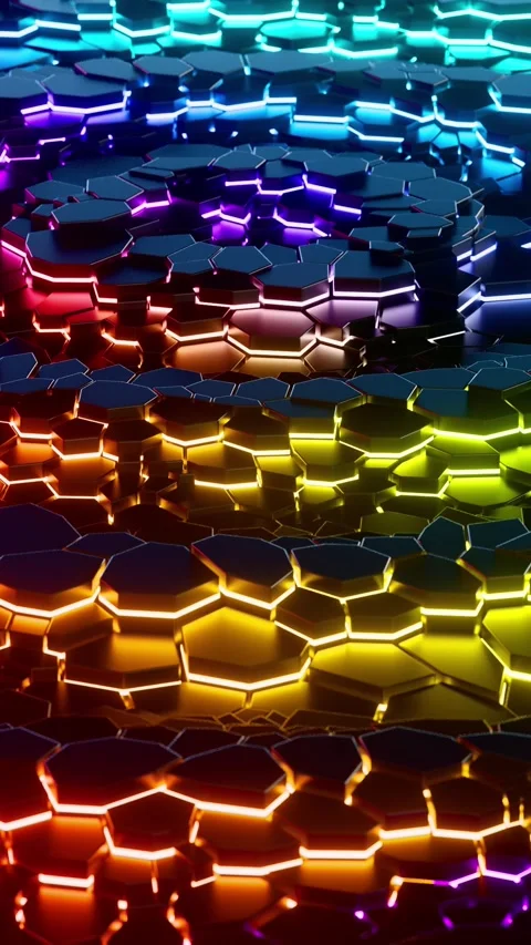 3D colorful hexagonal pattern with neon glow moving waves. Vertical looped .. Stock Footage 321127098