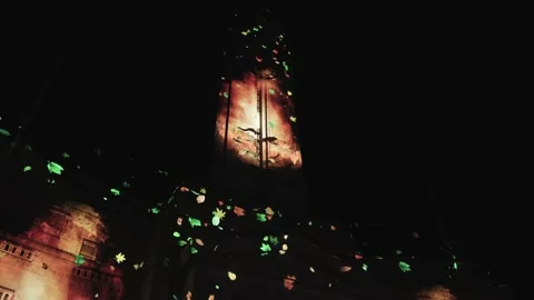 3D Colorful Lights Projection On Town Hall, Luton, England Stock-Footage 180791253