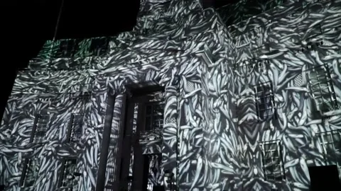 3D Colorful Lights Projection On Town Hall, Luton, England Stock-Footage 183196002