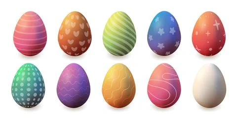 3D colorful multicolored Easter eggs with various patterns, vector Stockillustratie