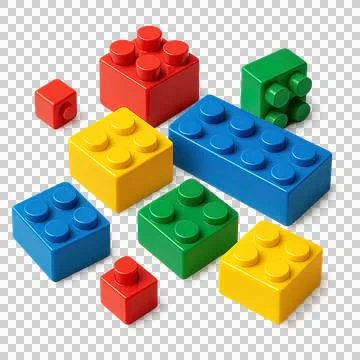 3D Colorful Plastic Building Blocks in Red Blue Green and Yellow on Transpar Ilustración de archivo