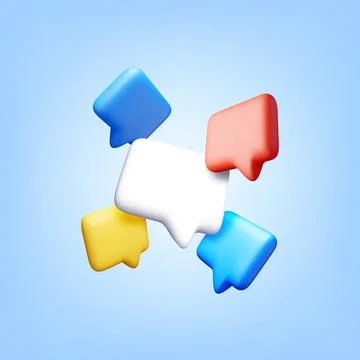 3D colorful speech bubbles on blue background. Stock Illustration