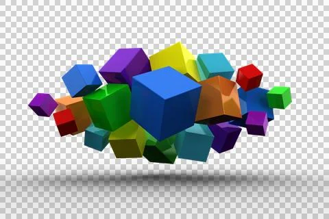 3d colourful cubes floating in a cluster Foto stock