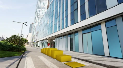 3d column chart and arrow rise up on modern street Video stock 44754907