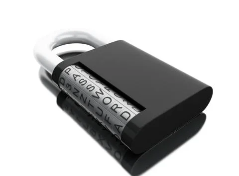 3d Combination padlock. Security and safety data access concept Illustrazione stock