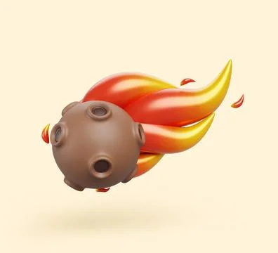 3d comet or meteor trail and magic fire effect render. Stone asteroid with Illustrazione stock