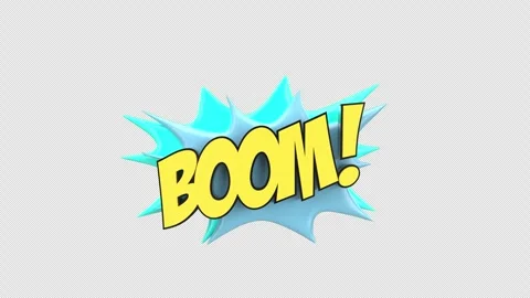 3d comic-style "BOOM!" explosion graphic with a bright yellow text, Bubble .. Stock Footage 308241943