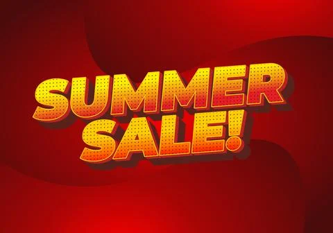 3d comic style yellow text reading summer sale! on a red abstract wavy back.. Stock Illustration