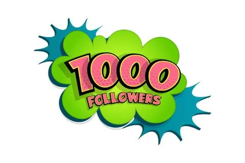 3d comic text speech bubble 1000 followers Stock Illustration