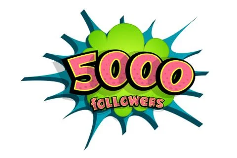3d comic text speech bubble 5000 followers Stock Illustration