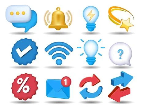 3d communication and interface icons collection Stock Illustration