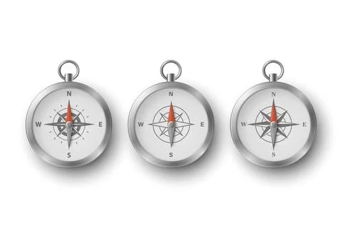 3d Compass Icon Set Vector Illustration. Steel Magnetic Compass Icons Isolate Stock Illustration