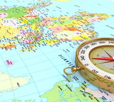 3d Compass on the map Stock Illustration