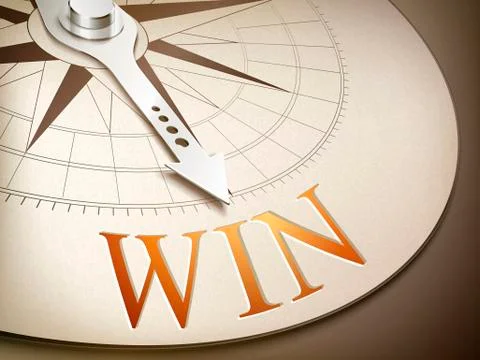 3d compass needle pointing the word win Stock Illustration