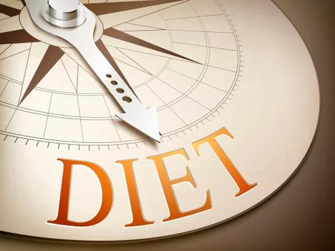 3d compass needle pointing the word diet Stock Illustration