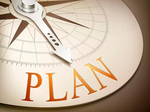 3d compass needle pointing the word plan Stock Illustration