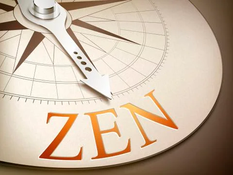 3d compass needle pointing the word zen Stock Illustration