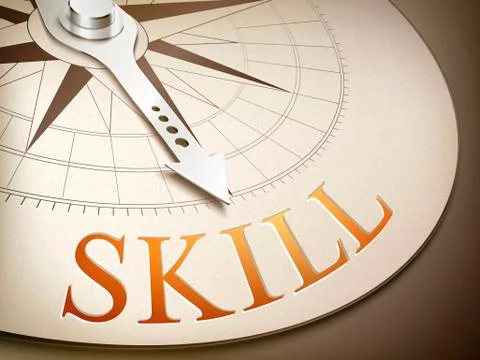 3d compass needle pointing the word skill イラスト素材