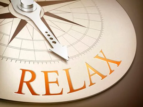 3d compass needle pointing the word relax Stock Illustration