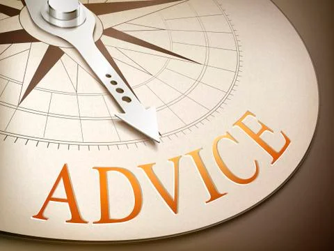 3d compass with needle pointing the word advice Stock Illustration
