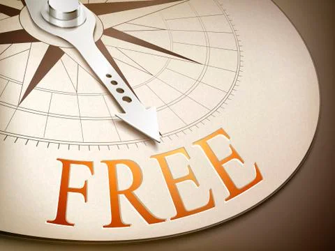 3d compass needle pointing the word free Stock Illustration