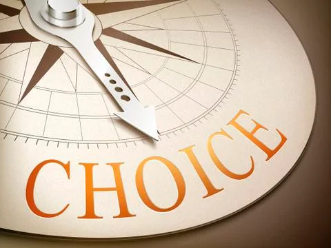 3d compass with needle pointing the word choice Stock Illustration