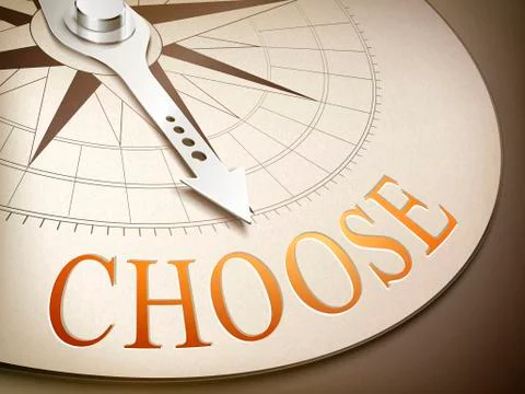 3d compass needle pointing the word choose Stock Illustration