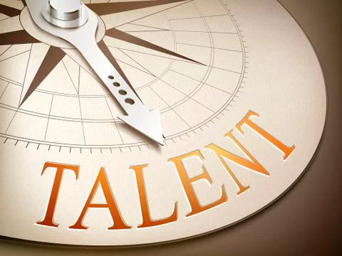 3d compass with needle pointing the word talent Stock Illustration